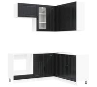 fsahslih Cocina americana 8-TLG Lucca Cocina empotrada Negro Madera | Bloque modular de cocina con armario de esquina con elemento de cristal y patas ajustables en altura para un soporte seguro.