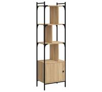 fsahslih Estantería con puerta de roble Sonoma, 44,5 x 30 x 154,5 cm | Moderna estantería escalonada de madera y acero con puerta para sala de estar y dormitorio con división creativa en zigzag.