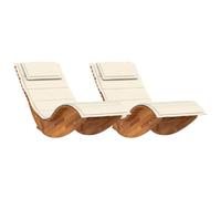 fsahslih Juego de 2 tumbonas de madera maciza de acacia con cojín, color | Tumbona de jardín doble de madera de acacia resistente con acolchado suave para terraza, balcón y zona de piscina para