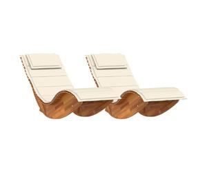fsahslih Juego de 2 tumbonas de madera maciza de acacia con cojín, color | Tumbona de jardín doble de madera de acacia resistente con acolchado suave para terraza, balcón y zona de piscina para