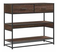 fsahslih Mesa consola efecto roble 90 x 35 x 80 cm mesa de pasillo | Mesa de pasillo resistente en color roble marrón con cajones y estructura de metal. Ideal para sala de estar y pasillo.