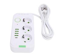 FTVOGUE Regleta Europea ABS Extensor de Toma Eléctrica 3 Tomas 4 USB 1 Puerto Tipo C Cable de 2 M Montado en la Pared para Carga de Escritorio de Viaje en Casa Oficina (White)