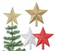 FUANA Adorno brillante para árbol de Navidad con estrella dorada de 25 cm | Adorno de estrella dorada para árbol de Navidad con purpurina brillante de 25 cm