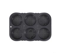 FUANA Bollos de hamburguesa de silicona para hornear, redondos, 6 rejillas de 10 cm, antiadherente, pan para hamburguesas, magdalenas, pastel de chocolate, color negro