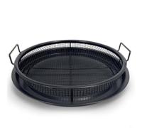 FUANA Cesta redonda de acero inoxidable para barbacoa, kit de bandeja para acampar y parrilla, sartén ligera para cocinar al aire libre de 30 cm, fácil de limpiar, blanco (negro)