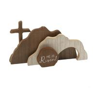 FUANA Decoración de madera de boj para Pascua, estatua de Cristo de resurrección con tumba vacía, figura religiosa para el hogar, jardín, chimenea