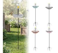 FUANA Fuente solar de jardín para pájaros con panel, estacas de instalación | Fuente de baño de metal con energía solar para pájaros, jardín de 45 cm, con estacas, azul, morado, rosa para negro