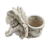 FUANA Resina de ala de ángel blanca con drenaje, maceta decorativa para suculentas para uso en interiores y exteriores, pequeño adorno de jardín para el hogar, patio, escritorio (ángel izquierdo)