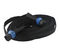 FUBESK Manguera plana de PVC de 25 pies para tubos de riego flexibles negros para camas de jardín, césped, eficiente para ahorrar agua, montaje de arranque, línea de carrete de desbrozadora