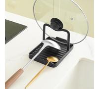 FUBESK Soporte para tapa de olla y cuchara de aluminio antioxidante con revestimiento resistente al calor, base pesada y almohadillas antideslizantes para cocina, soporte para tablet y estante de