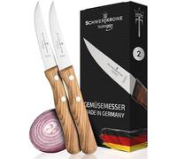 Fuchs Solingen - Juego de cuchillos de cocina (2 unidades, acero inoxidable, madera de olivo, punta de 3 pulgadas)