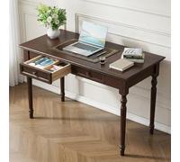 Fucxeoy Escritorio De Nogal Vintage con 2 Cajones, Escritorio De Ordenador Tradicional De Estilo Rústico De 119 Cm, Tocador Clásico De Madera Maciza, Ideal para Walnut Wood Color
