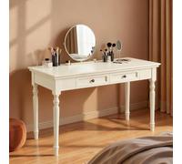 Fucxeoy Escritorio De Nogal Vintage con 2 Cajones, Escritorio De Ordenador Tradicional De Estilo Rústico De 119 Cm, Tocador Clásico De Madera Maciza, Ideal para Oficina En Casa, White
