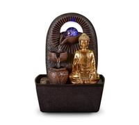 Fuente Buda Bhava - Fuente de Interior Buda Desmontable - Regalos - Objeto Deco Zen Budismo - Fuente de Mesa Luz LED - Circuito Cerrado - Marrón y Dorado - 26 cm - Zen'Light