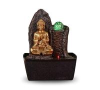 Fuente Buda Haka - Fuente de Interior Buda Relajante Luz LED - Objeto Feng Shui - Decoración de la Cartera - Fuente de Mesa - Circuito Cerrado - Marrón y Dorado - 26 cm - Zen'Light