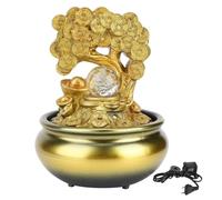Fuente de Agua LED con Bola giratoria, Adorno de Cascada de Resina, Fuente de Escritorio Interior para decoración de Sala de Estar, Oficina en casa, diseño de Dios de la Riqueza, (Árbol de la Suerte