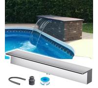 Fuente de Agua para Piscina de Montaje en Pared, Kit de Cascada para Estanque de Acero Inoxidable de 22" con Accesorios para decoración Interior/Exterior, vertedero Moderno Empotrado (platea