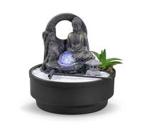 Fuente de Interior Jardín Zen, Fuente Cascada Jarra, Luz LED Colorida, Decoración Ambiente Relajante, Jardín Zen Arena Blanco, Fuente de Mesa Circuito Cerrado, H21 cm - Sumana Zen'Light