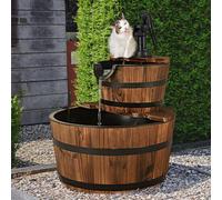 Fuente de jardín, fuente de madera, fuente de madera, barril de madera con bomba de agua, diámetro 44,5 cm