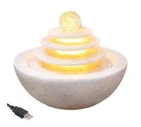 Fuente de Mesa con Luces LED, Cascada Decorativa de poliresina | Cascada interior con bola de cristal giratoria, alimentada por USB, luz cálida, ideal para oficina(White)