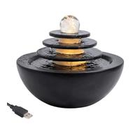 Fuente de Mesa con Luces LED, Cascada Decorativa de poliresina | Cascada interior con bola de cristal giratoria, alimentada por USB, luz cálida, ideal para oficina(Black)