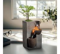 Fuente de mesa en resina Mseonwxi con cascada, luz LED y maceta, fuente de agua de escritorio para decoración de oficina en casa (22028N)