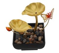 Fuente de Mesa Interior Hoja Dorada con Cascada y Luz Decorativa | Rocas de Río Naturales, Resina, Abs, Piedra E Hierro, para Superficies y Ambiente Interior