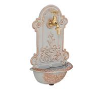 Fuente de pared nostálgica, lavabo con grifo, 36 x 22 x 10.5 cm, hierro fundido revestido y latón, y dorado, para jardín, y exterior, fregadero de jardín, punto de agua, lavabo mural, Relaxdays