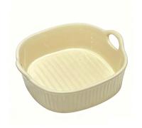 Fuente redonda de cerámica para freidora de aire caliente, 18,5 x 16,5 x 5,5 cm, para lasaña, colorido, esmaltado, redondo, para lasaña, patatas fritas, color amarillo claro