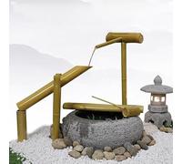 Fuente solar de bambú con bomba, elemento acuático estilo zen Feng Shui, acento independiente para jardín exterior, decoración paisajística japonesa, para estanque, césped, patio, jardín trasero, balc