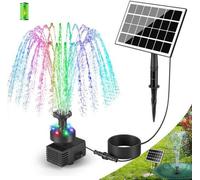 Fuente solar Ibzoa® para jardín, estanque y bebedero de pájaros: bomba de 3,5 W, 8 estilos de agua, 6 LEDs, batería de 2000 mAh, panel solar de vidrio ajustable, cable de 16,4 metros, modelo 2025