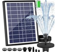 Fuente solar para estanque y bebedero de pájaros - 6,5 W - bomba solar flotante con batería y 10 boquillas de rociado