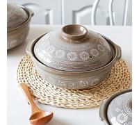 fUfIzU Olla Caliente De Cerámica Japonesa Donabe, Cazuela Resistente Al Calor con Tapa, Olla De Barro Redonda De Gres, Olla Arrocera para Guisar,2L