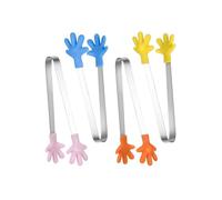 FUGLUS 4 Piezas Coloreado Cocina Pinzas Forma Mano, Mini Pinzas Hielo Acero Inoxidable Silicona, Mini Pinzas con Silicona Antideslizante, 12.5cm Pinzas Multifuncionales para Alimentos, para Barbacoa