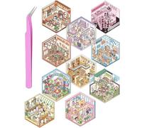 FUGLUS Juego de 10 piezas Pegatinas para Casa 3D DIY, pegatinas 3d,Lindo Fun Cartoon 3D Sticker Scene, House Stickers, Pegatinas para Escenas, Fun DIY Stacking Scene Stickers, con 1 Pinzas