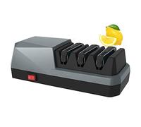 Fuhjythy Afilador de Cuchillos EléCtrico - Afilador de Cuchillos, Afilador de Cuchillos EléCtrico de 3 Etapas, 3 Etapas, Enchufe Gris de la UE