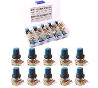 FULARR® 10Pcs Premium Lineal Cónico Rotativo Potenciómetro Kit, 3 Terminales B-Tipo Estéreo Audio Potenciómetro con Perilla, para Arduino (B1K～B1M Ohm)
