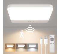 FULEN Plafon LED Techo con Sensor de Movimiento, Lampara Techo sin Cables para Baño con Batería, Luz de Ducha Recargable, Porche, Escaleras, Garaje, 3 Temperaturas de Color, Control Remoto