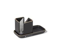 Full Circle Organizador para Fregadero de Cocina de Cerámica | Bandeja con Recipiente para Estropajo, Detergente o Jabón | Apto para Lavavajillas | Diseño Minimalista Gris Oscuro 9,6 × 19,3 cm