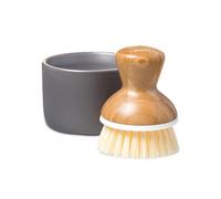 Full Circle Set de Cepillo Lavavajillas de Bambú con Bol Cerámico Espumador | Soporte con Muelle para Crear Espuma | Mango Ergonómico | Eco-Friendly | Color Gris