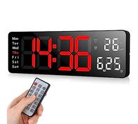 Fuloon Despertador Digital con Control Remoto, 13'' Reloj de Pared LED Digital, Reloj Despertador Digital Moderno con Cronómetro de Tiempo y Cuenta Regresiva,Brillo Ajustable,Hora,Fecha,Temperatura