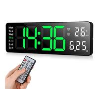 Fuloon Despertador Digital con Control Remoto, 13'' Reloj de Pared LED Digital, Reloj Despertador Digital Moderno con Cronómetro de Tiempo y Cuenta Regresiva,Brillo Ajustable,Hora,Fecha,Temperatura