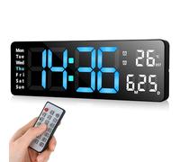 Fuloon Despertador Digital con Control Remoto, 13'' Reloj de Pared LED Digital, Reloj Despertador Digital Moderno con Cronómetro de Tiempo y Cuenta Regresiva,Brillo Ajustable,Hora,Fecha,Temperatura