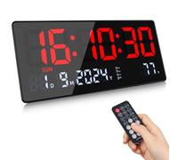 Fuloon Reloj de Pared Digital, 15,5" Grande Reloj Despertador Digital con Calendario, Segundos, Temperatura, Fecha, Semana, Reloj de Mesa Digital con Soporte para Salón Cocina Oficina