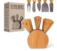 Fumagik Juego de cuchillos de cocina para queso de acero inoxidable - Mini set gourmet de 5 cuchillos para queso con base de madera - Ideal para tabla para quesos y aperitivos - Regalos originales