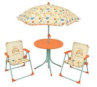 FUN HOUSE Fruity's Salon de jardin - 1 table H.46 x ø46 cm, 2 chaises H.53xl.38,5xP.37,5 cm et 1 parasol H.125 x ø100 cm