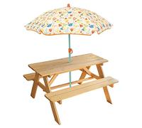 FUN HOUSE Fruity's Table pique-nique en pin H.53 x l.95 x P.75 cm avec parasol H.125 x ø 100 cm - Pour enfant