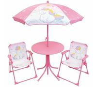 Fun House Muebles de jardín Unicornio con Mesa, 2 Sillas Plegables y Sombrilla