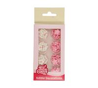 FunCakes Decoraciones de Azúcar Mezcla de Flores Blanco/Rosa: Listas para usar en la decoración de tartas, perfectas para cupcakes, muffins y más, Set/64