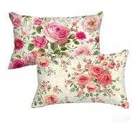 Funda Almohada 40 x 80 cm Pack 2, Rosa Funda Cojin con Cremallera Invisible, Impermeable Lino Pillow Case Flor Doble Cara Estampad Diseño para Sofa Habitacion Exterior Jardín, Regalos Mujeres T0-493